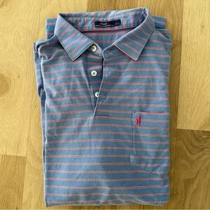 johnnie-O Blue Polo with Pink Stripe Detail